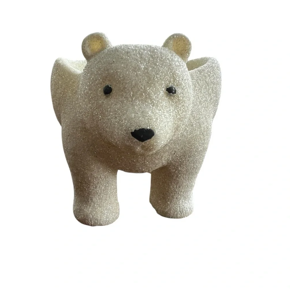 Bath & Body Works Glitter White Polar Bear 3 Wick Candleholder Pedestal